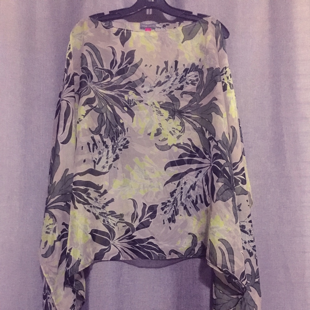 Vince Camuto Sheer Floral Boho Poncho Top